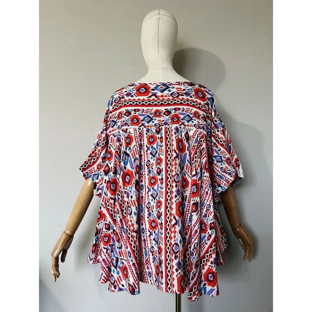 SAVANNA JANE Women's Floral Embroidered Poncho Tunic Top Red Blue Size M/L - Picture 11 of 16